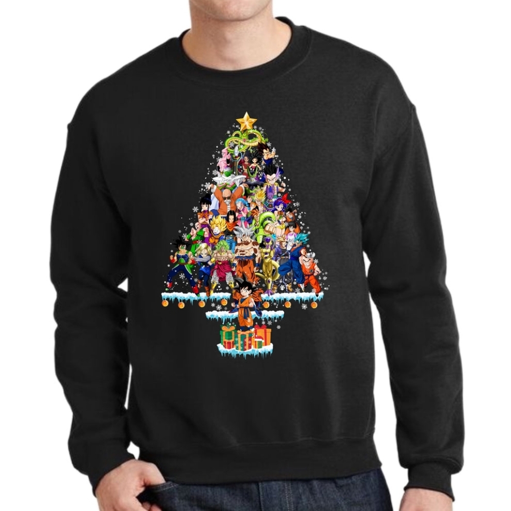 NWT Handmade DBZ Black Christmas Tree Graphic Men's Sweater